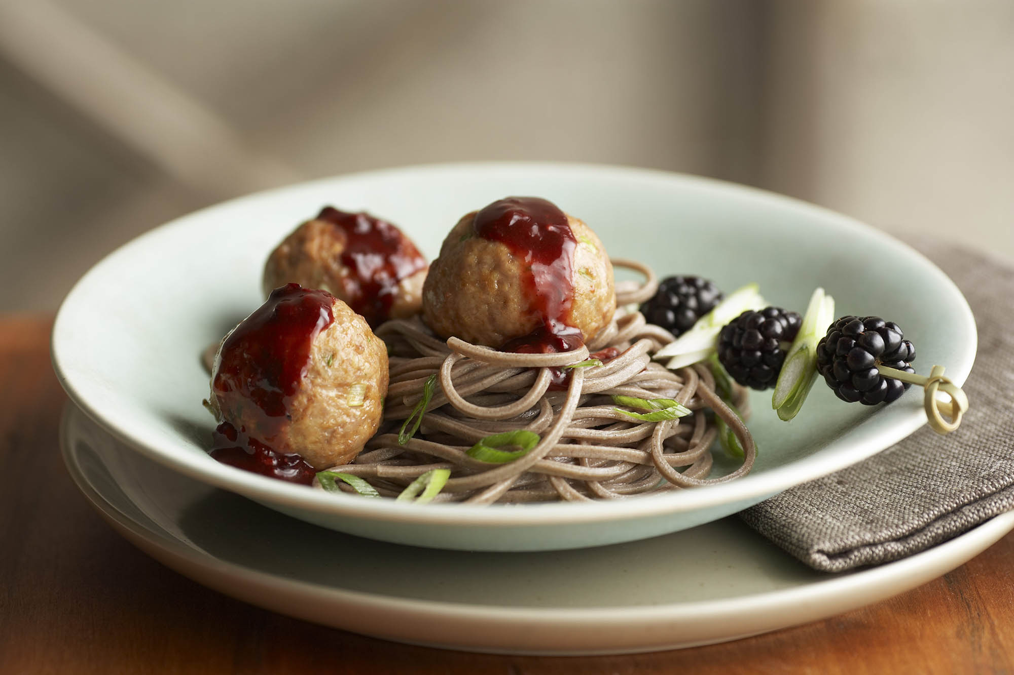 Asian meatballs with blackberry hoisin sauce