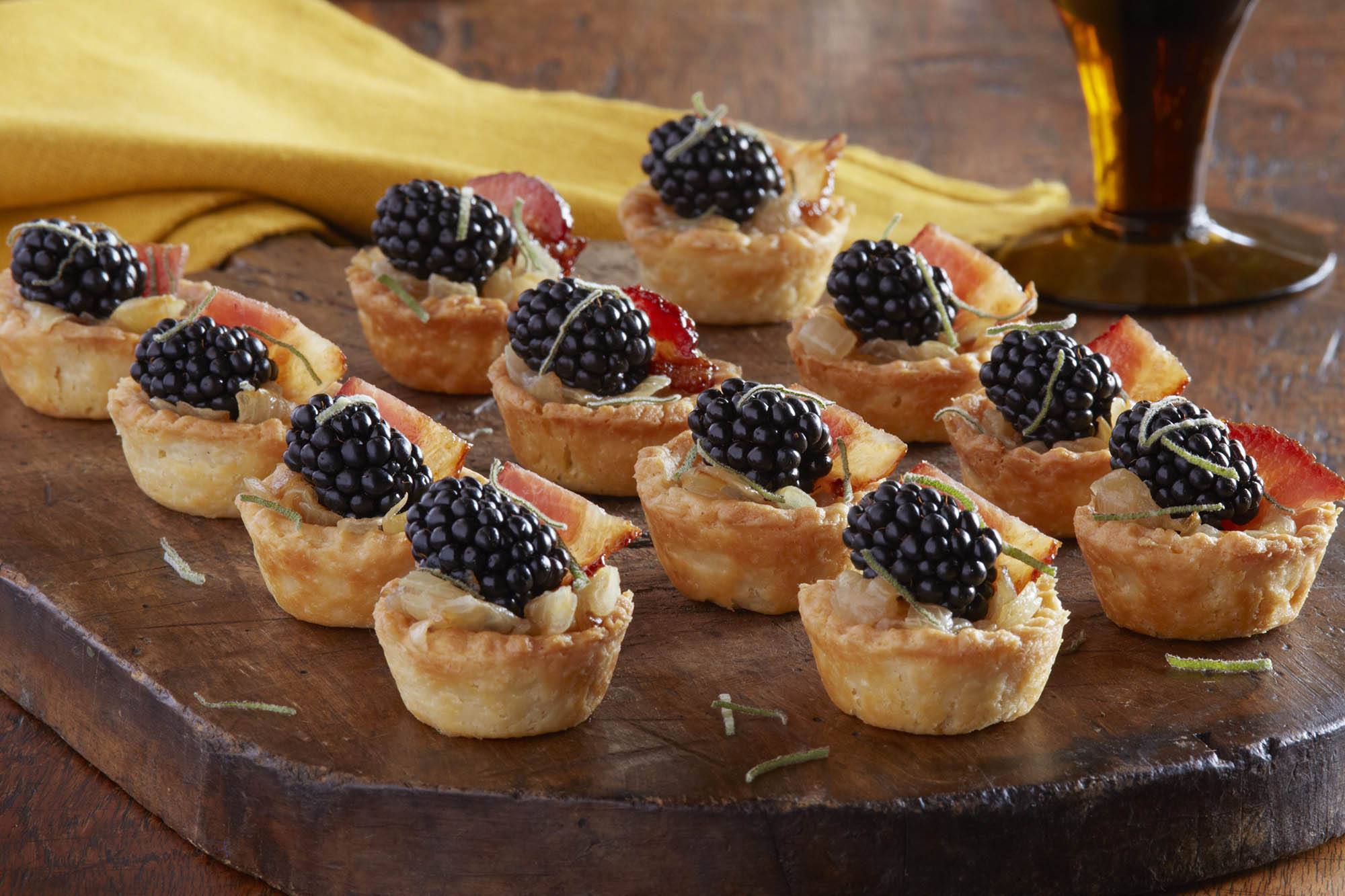 Blackberry and Bacon Caramelized Onion Tartlets