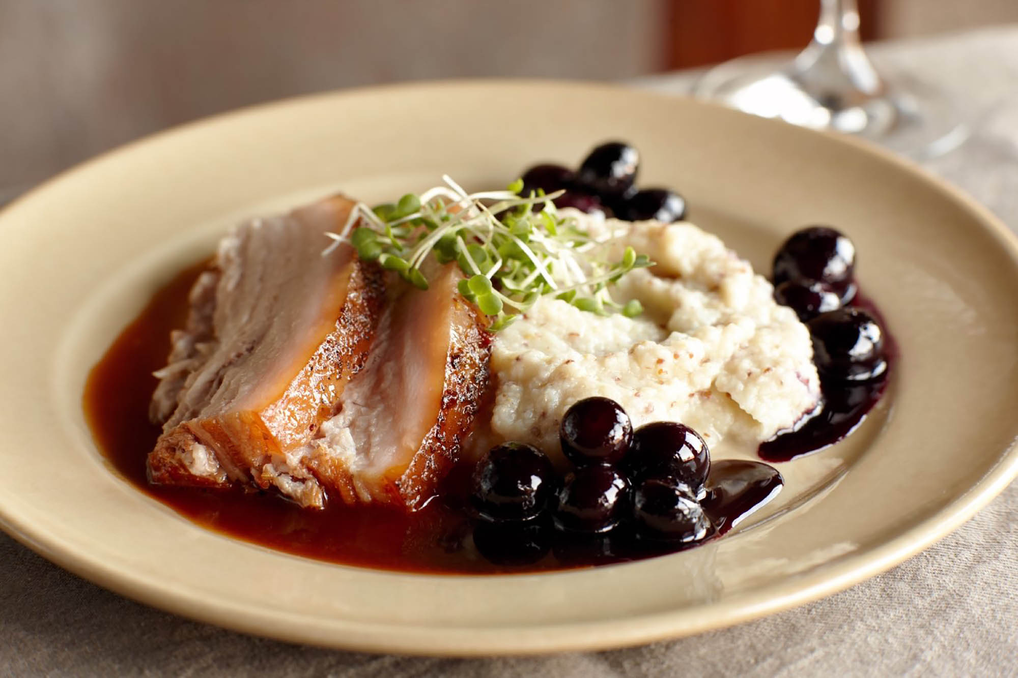 Braised Pork Belly with Blueberry Compote