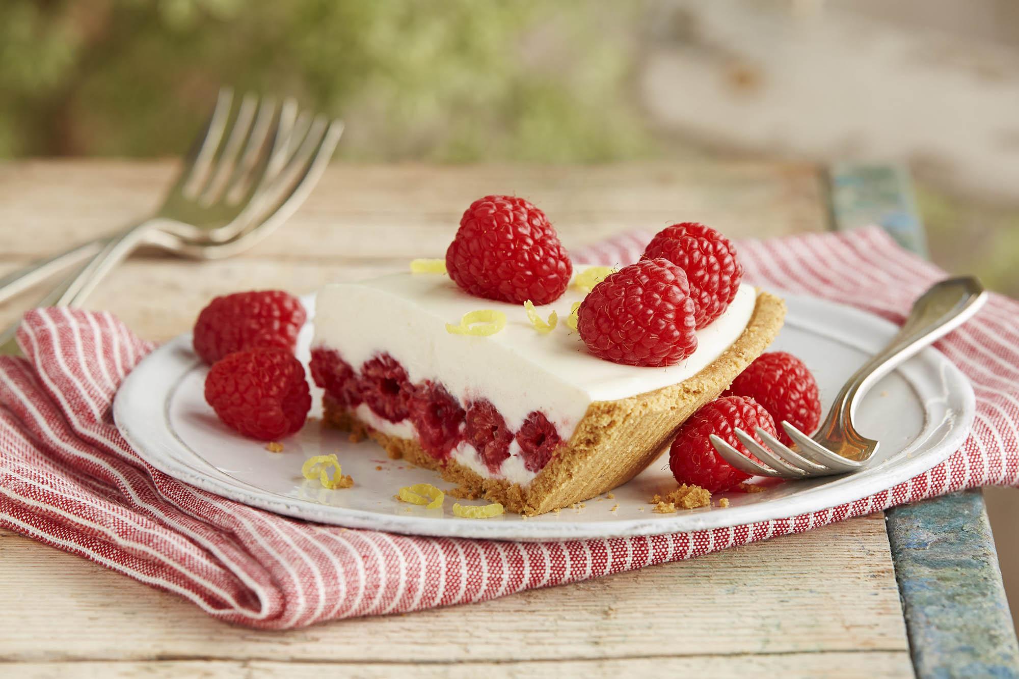 Slice of raspberry cheesecake pie