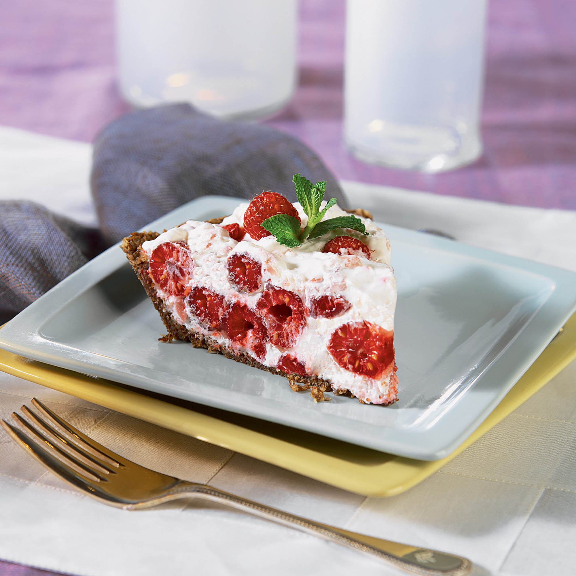 Slice of light raspberry cream pie