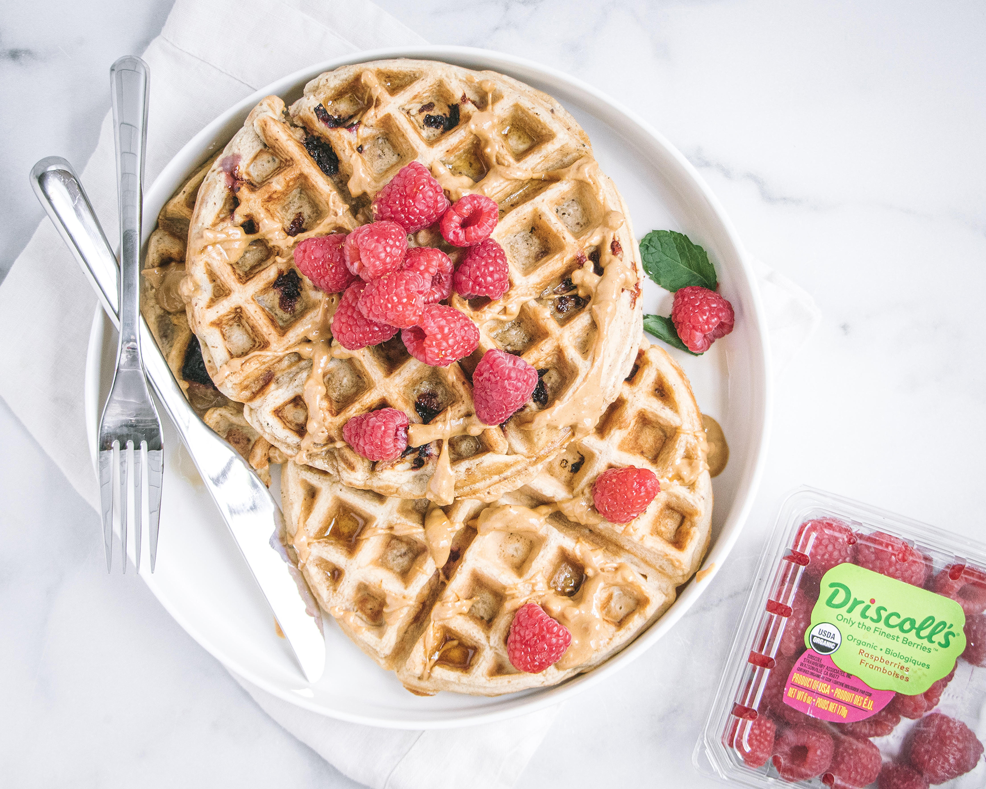 Peanut Butter Raspberry Waffles