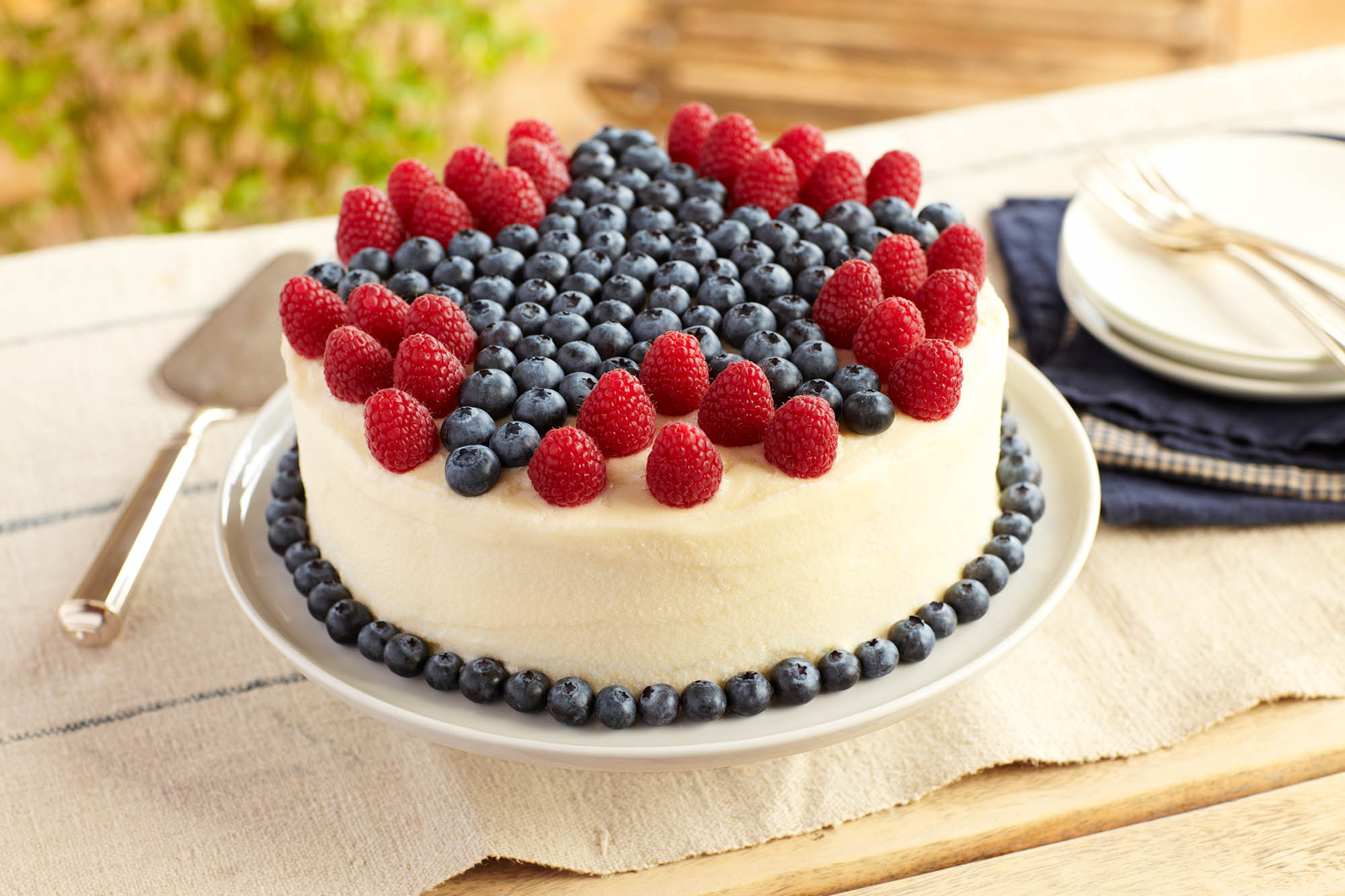 Lemon Blueberry Layer Cake with Fresh Raspberries