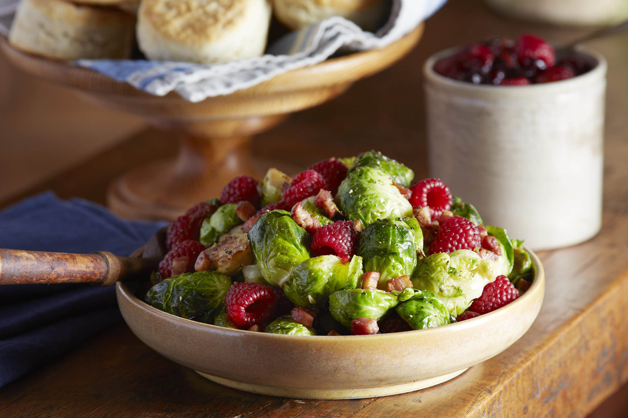 Roasted Brussels Sprouts with Pancetta and Raspberries 