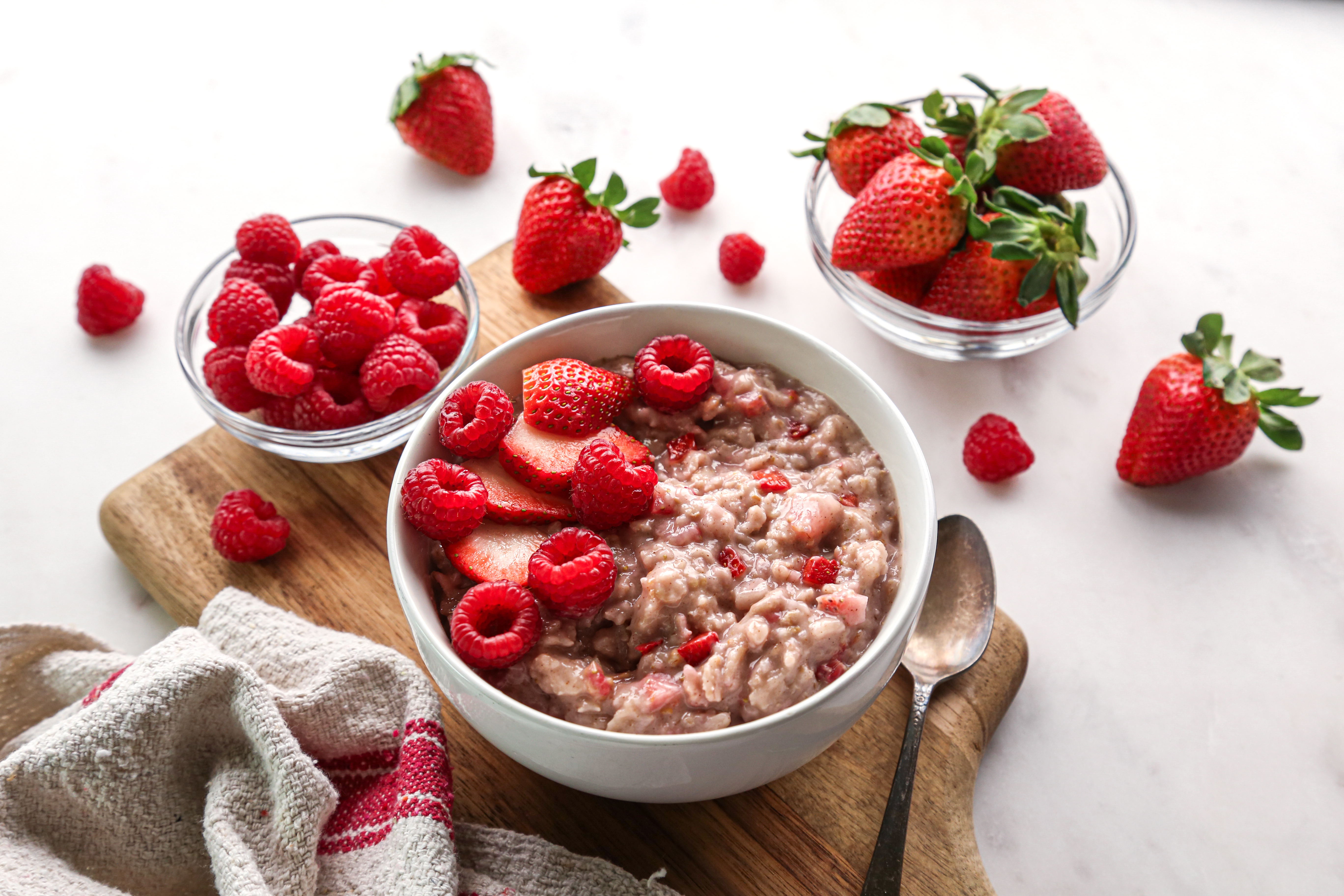 Strawberries and Cream Oatmeal - two raspberries