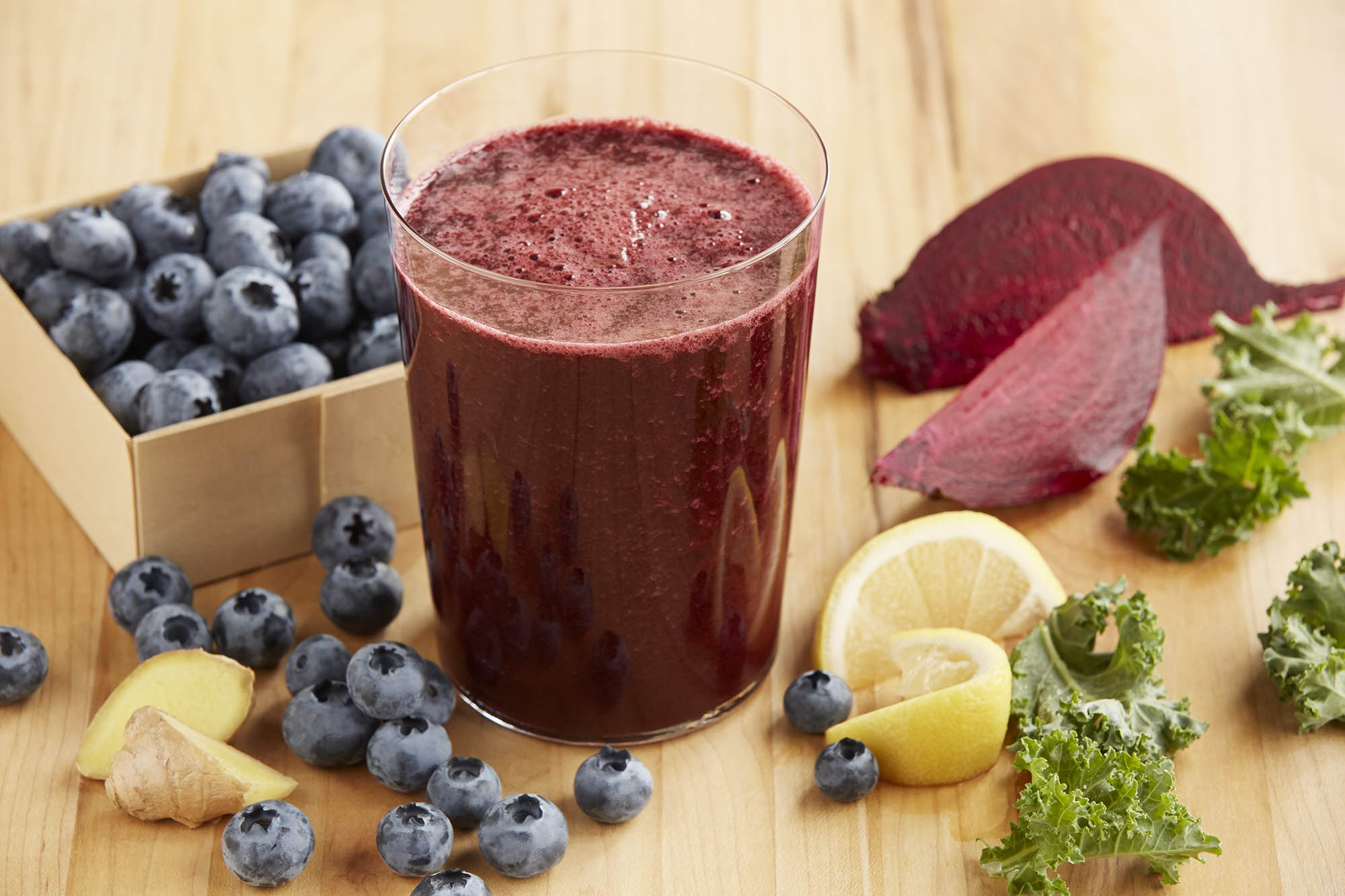 Blueberry Beet Juice with Ginger and Kale